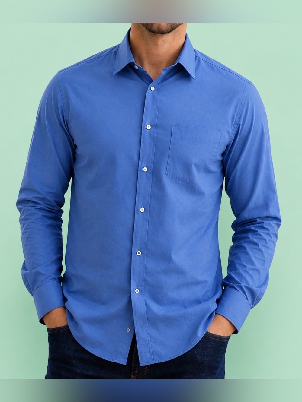 MENS ZEGNA SPORT DISTRESSED VINTAGE BLUE LONG SLEEVE BUTTON-DOWN SHIRT - M